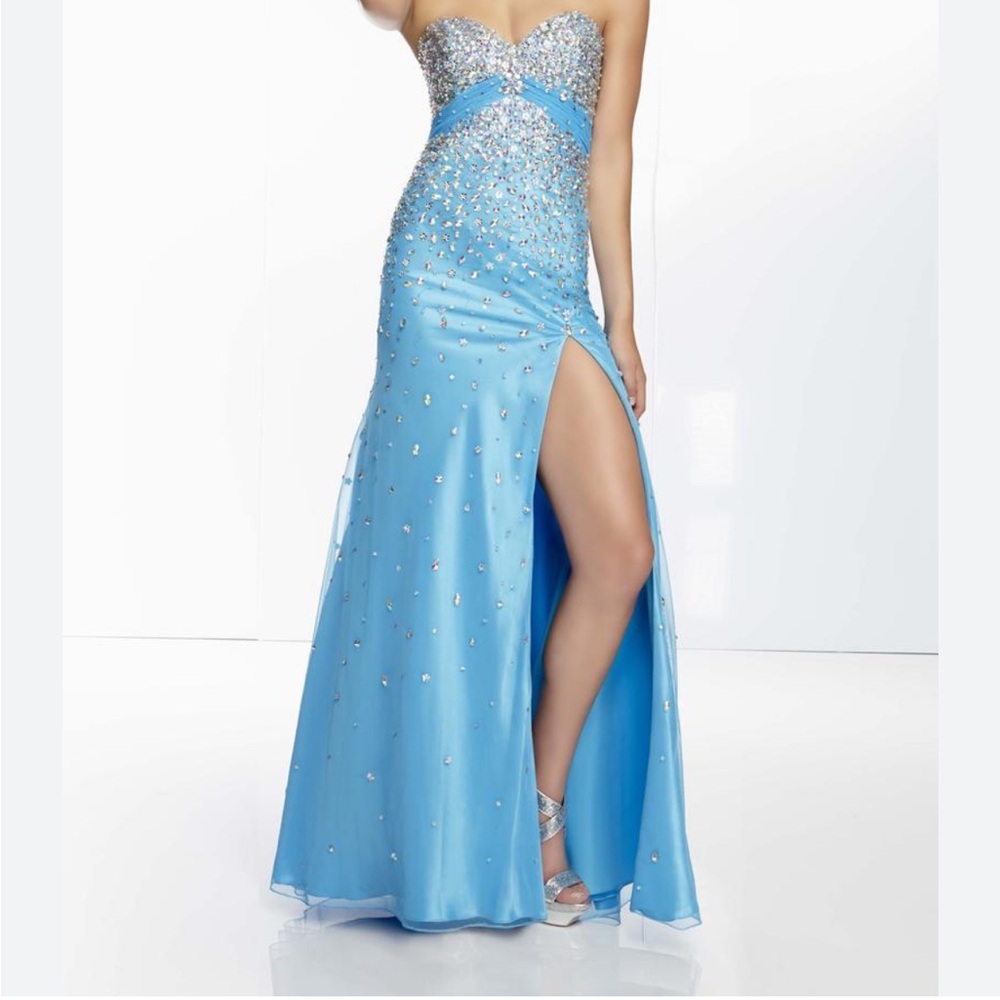 Mori Lee Light Blue Strapless Prom Dress